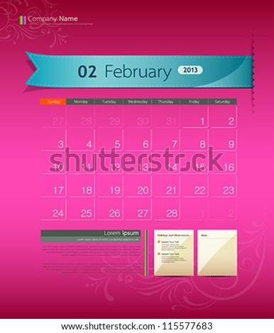 February 2013 calendar ribbon design vector illustration February 2013 calendar ribbon design vector illustration