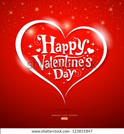 Happy Valentine'S Day Lettering Greeting Card On Red Background, Vector Illustration