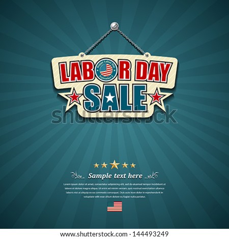 Labor Day Sale American Signs Hanging With Chain Design Background, Vector Illustration