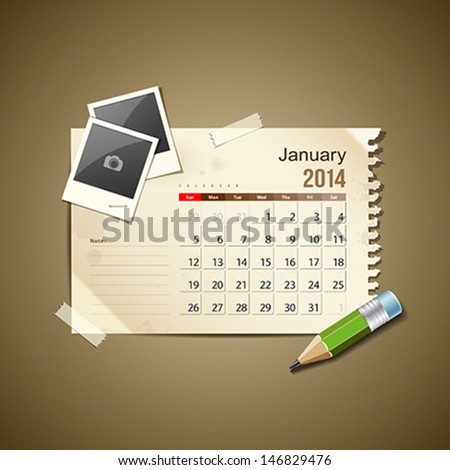 Calendar January 2014 vintage paper note vector illustration Calendar January 2014 vintage paper note vector illustration