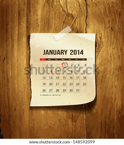 Calendar January 2014 vintage paper on wood background vector illustration Calendar January 2014 vintage paper on wood background vector illustration