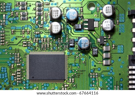 Elements of computer green motherboard