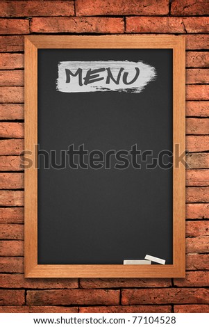 Menu blackboard on wall Brick mortar background