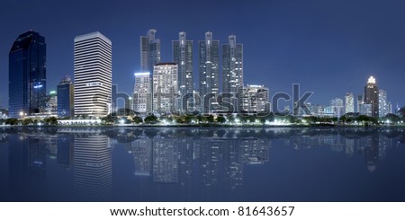 stock photo : Bangkok city at night with reflection of skyline Bangkok.