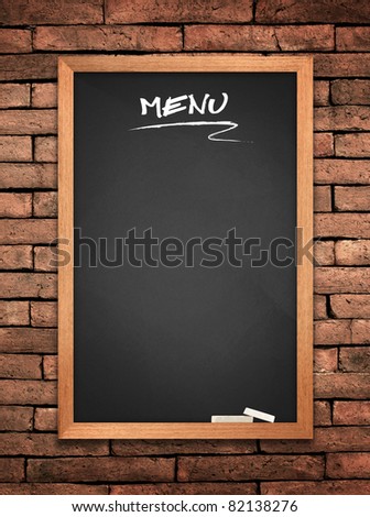 Menu blackboard on old wall Brick mortar background