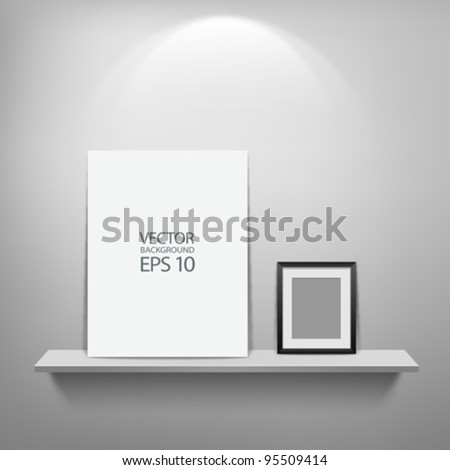 Empty White Shelf With Black And White Frame, Vector Illustration