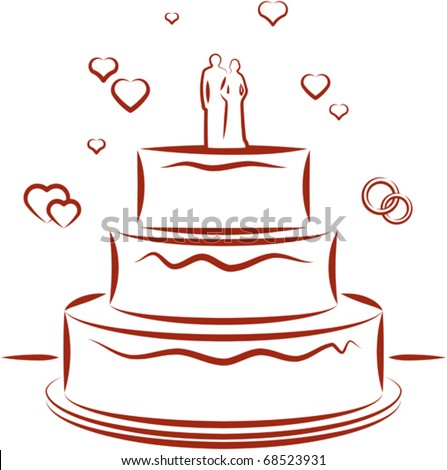 stock vector Big wedding cake with toppers Vector 