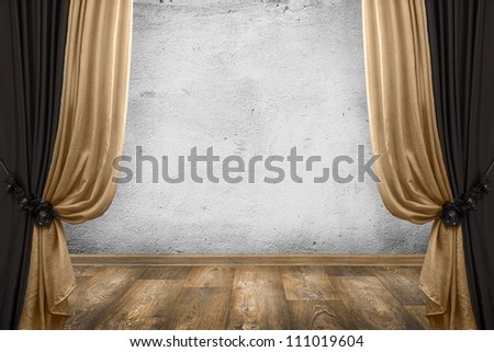 Room Interior Vintage With Curtains And White Wall Background