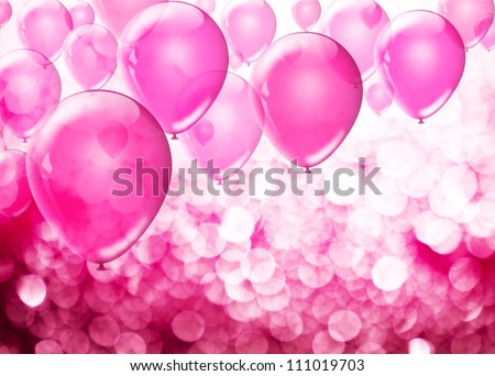 Pink birthday balloons over abstract background with place for text