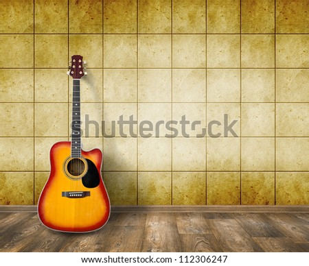 Guitar in blank empty room background