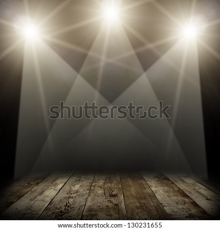 Illustration Of Concert Spot Lighting Over Dark Background And Wood Floor