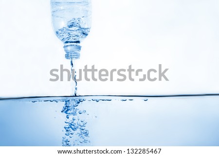 Water flow from bottle and forming bubble. Fresh healthy background