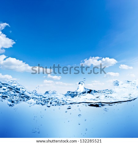 Water And Air Bubbles Over Sky Background