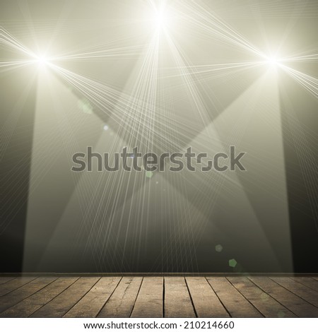 ilustration of concert spot lighting over dark background and wood floor