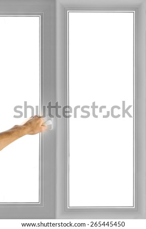 Hand open window isolated on white background