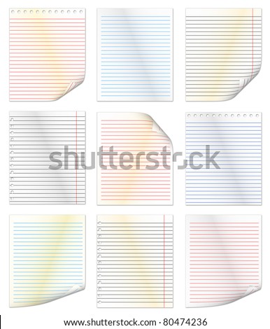 Set of curl Paper Items isolated on white
