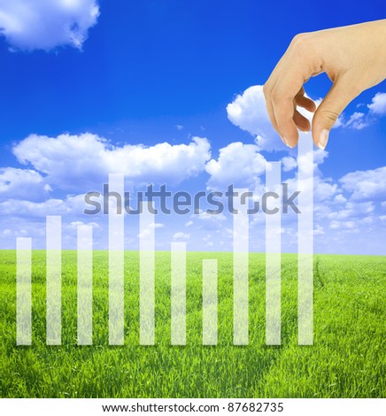 Human hand bring up the graph in green field