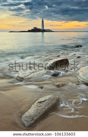 St Mary\'s Lighthouse near Whitley Bay in Northumberland at sunrise