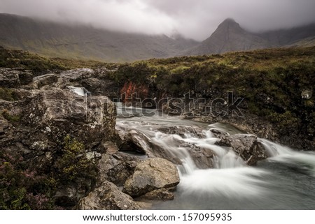 The Fairy Pools water falls at the base of the Cullin hills on the Isle of Skye