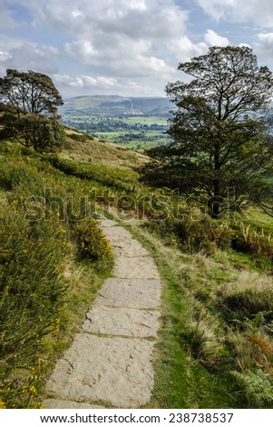 A stone path leading from Mam Tor down into the Hope valley.