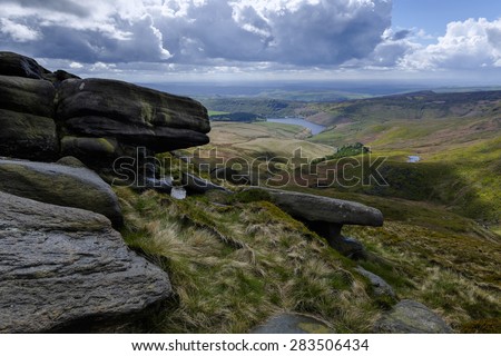 Looking down to Kinder reservoir from Kinder Scout.