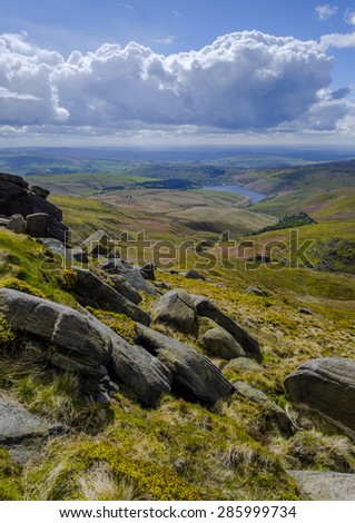 Looking down to Kinder reservoir from Kinder Scout.