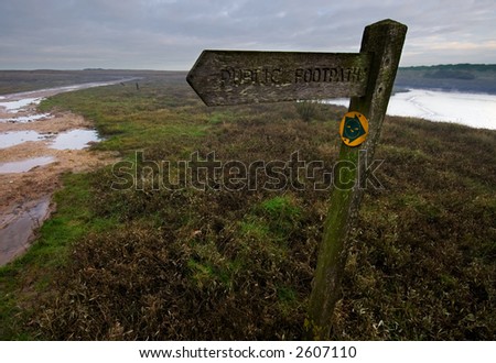 Wide angle close up of a Public Footpath sign