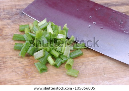 Spring onion and a knife