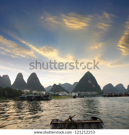 The China Guilin sunset raft