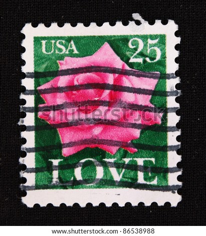 USA - CIRCA 1982: A stamp printed in the United States, shows roses and love, circa 1982.