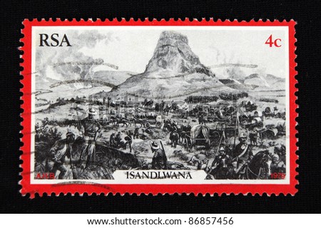 REPUBLIC OF SOUTH AFRICA - CIRCA 1989: A stamp printed in Republic of South Africa shows Isandlwana, circa 1989