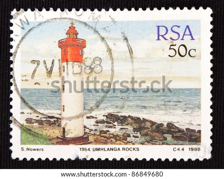 REPUBLIC OF SOUTH AFRICA - CIRCA 1988: A stamp printed in Republic of South Africa shows Lighthouse, circa 1988
