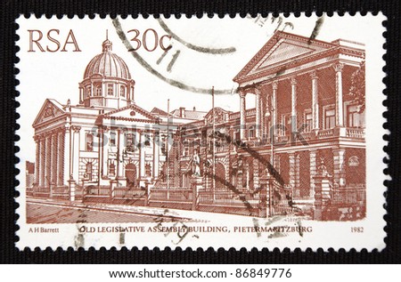 REPUBLIC OF SOUTH AFRICA - CIRCA 1982: A stamp printed in Republic of South Africa shows Building, circa 1982