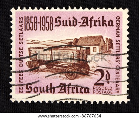 REPUBLIC OF SOUTH AFRICA - CIRCA 1958: A stamp printed in Republic of South Africa shows Ancient village, circa 1958