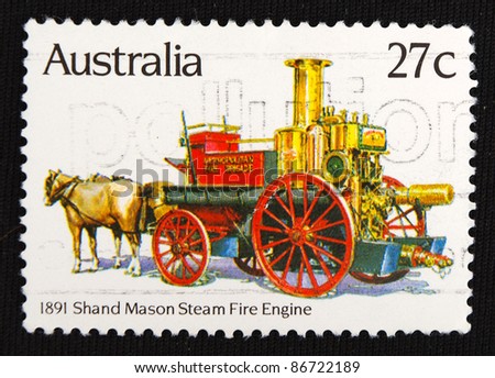 AUSTRALIA - CIRCA 1971: A stamp printed in Australia shows “1891 shand mason steam fire engine”, circa 1971