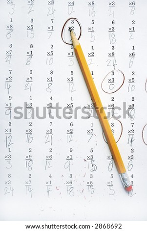 Math homework sheet, pencil with eraser