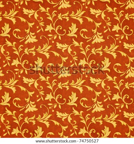 Red and gold seamless victorian floral fabric pattern