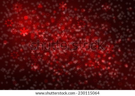 Dark red Christmas background with many snowflakes. Background with a plurality of different types of snow flakes in different shades of red.