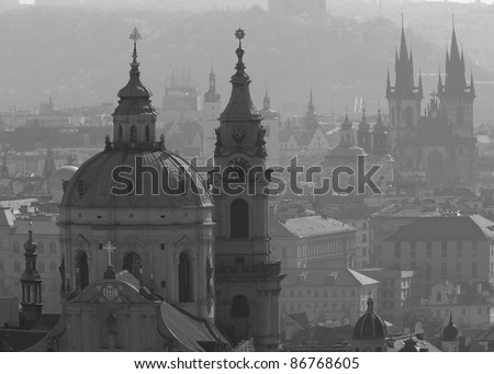 Monochrome photo of architecture of Prague. (Czech Republic, Eastern Europe)