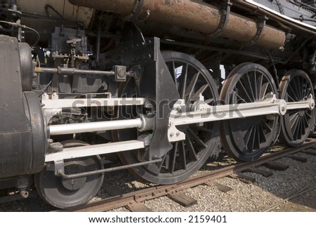 Close up of old railroad train wheels