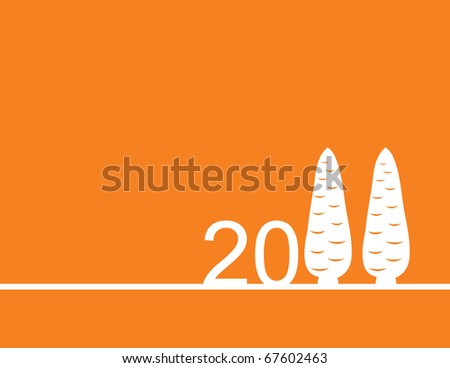 orange background for New Year with numbers and two carrots of white color