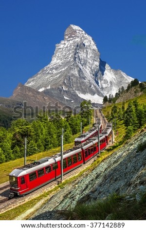 Swiss beauty, rack railway under Matterhorn,Zermatt,Valais,Switzerland,Europe