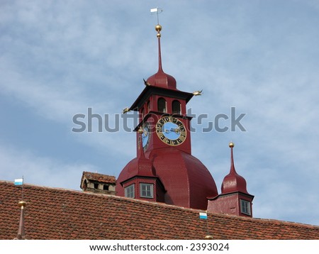 Old Swiss Church Clock Tower in Lucerne, Switzerland