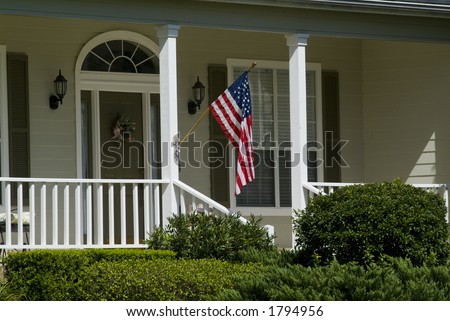 Relaxing Home with American flag on porch 03