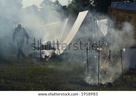 Civil War reenactment fire cook pit stove
