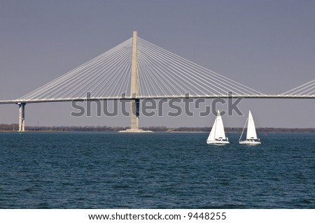 Cooper River Bridge with sailboat Charleston South Carolina