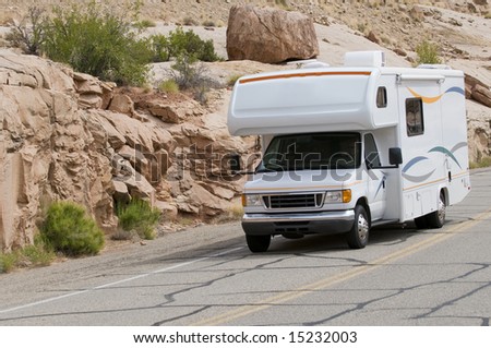 Vacation RV travel through Arches National Park Utah