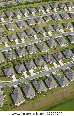 Aerial view of homes in a large residential community