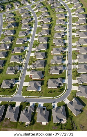 Aerial view of homes in a large residential community