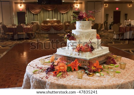 stock photo Wedding cake reception party table
